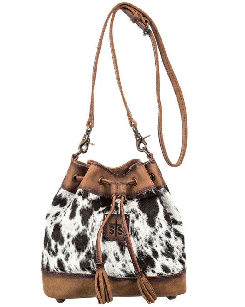 STS Ranchwear Women's Hair On Cowhide Bucket Bag, Black, hi-res