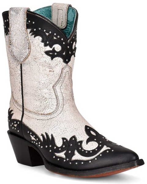 Corral Women's Black Overlay & Studs Western Boots - Pointed Toe, Black/white, hi-res