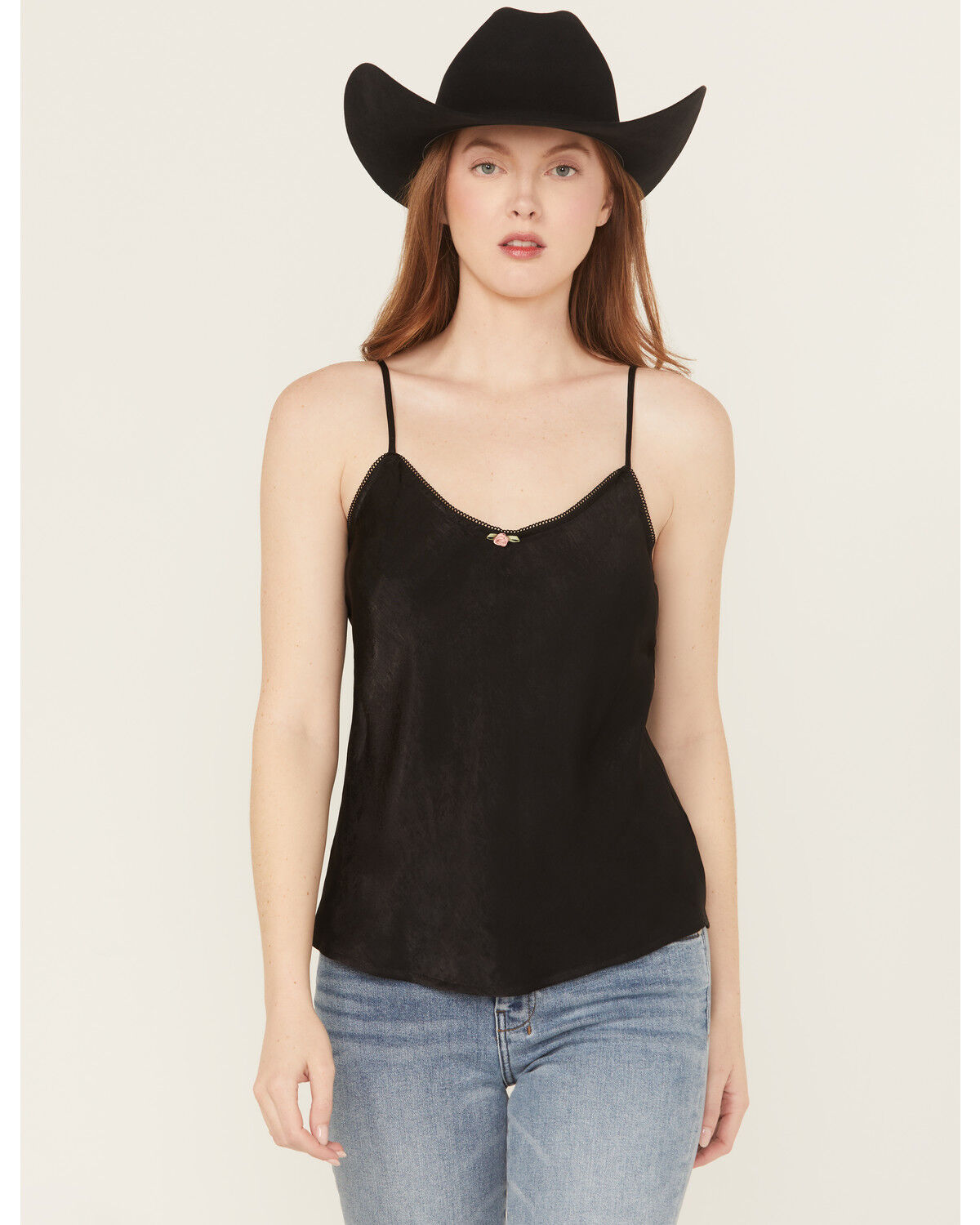 Image #1 - Originality Women's Solid Sleeveless Satin Cami, Black, hi-res
