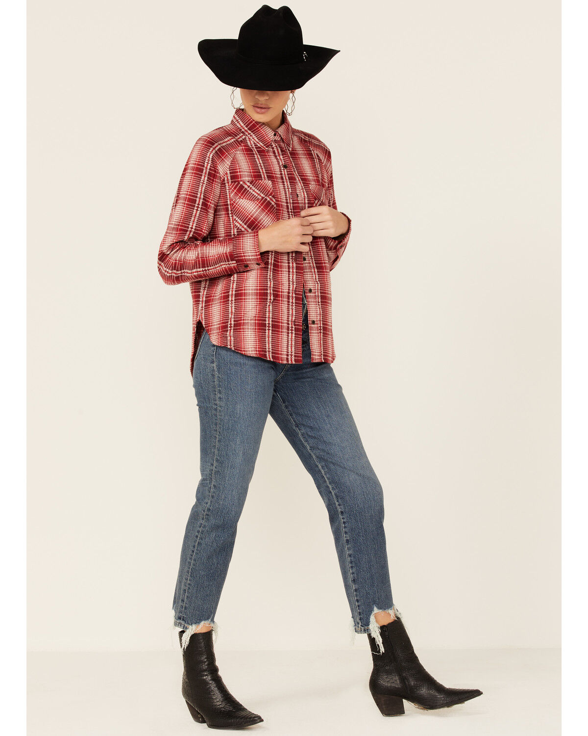Image #4 - Wrangler Retro Women's Flannel Plaid Shirt, Red, hi-res