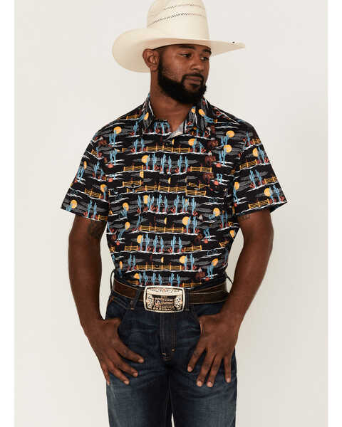 Dale Brisby Men's Desert Convo Scenic Print Short Sleeve Snap Western Shirt , Black, hi-res