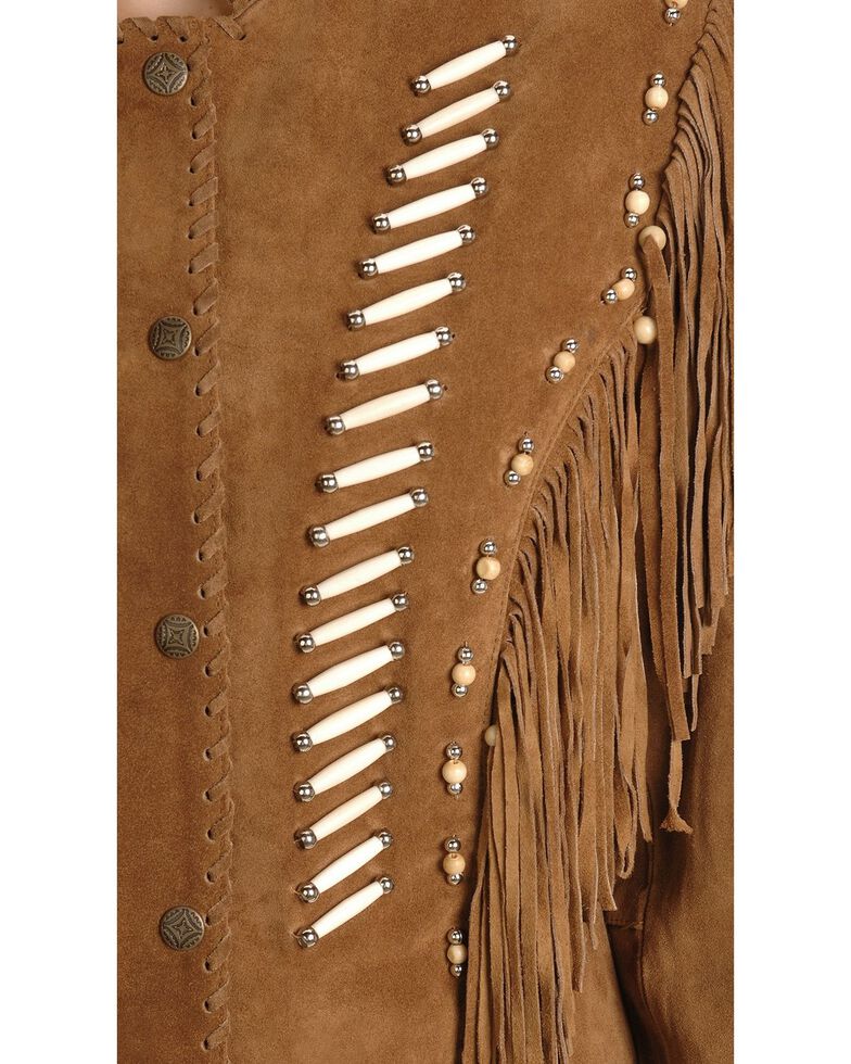 Liberty Wear Bone Bead & Fringe Leather Jacket, Tobacco, hi-res