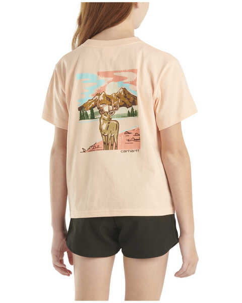 Carhartt Little Girls' Deer Short Sleeve Pocket Graphic Tee, Peach, hi-res