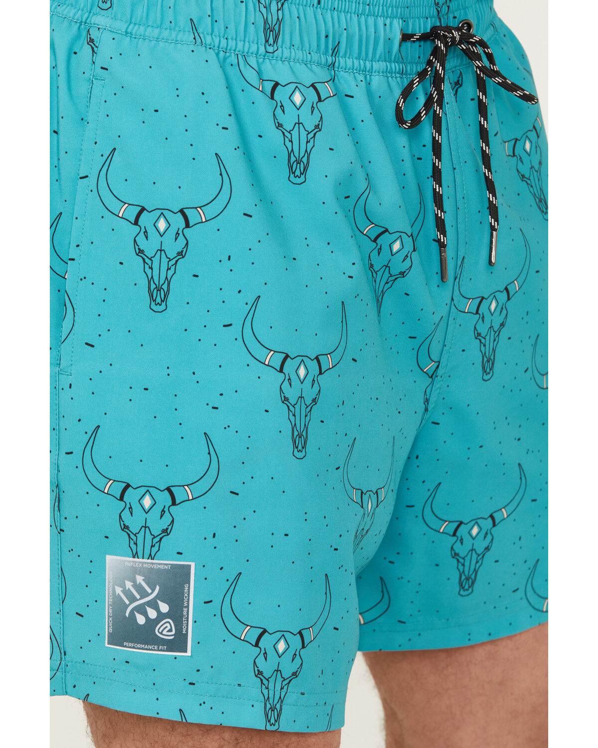 Image #2 - Rock & Roll Denim Men's Caribbean Long Horn Stretch Volley Shorts, Turquoise, hi-res
