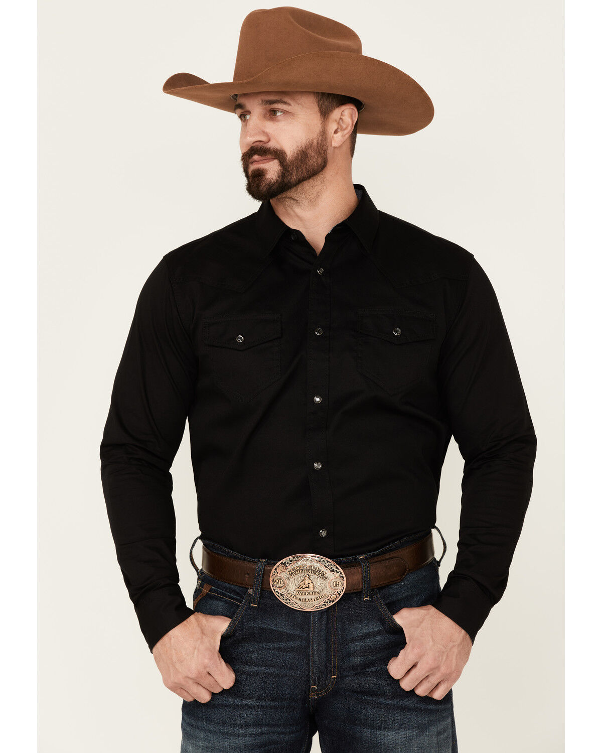 Image #1 - Cody James Men's Solid Treadstone Long Sleeve Pearl Snap Western Shirt, Black, hi-res
