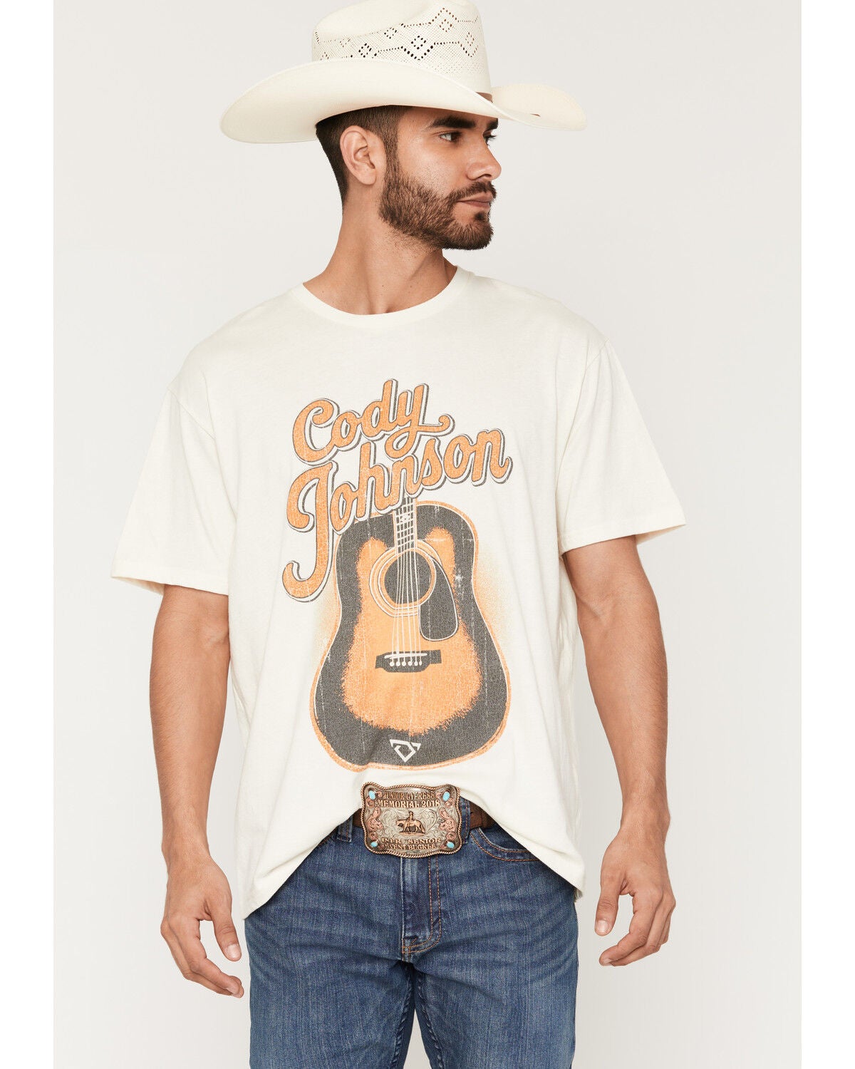 Image #1 - Wrangler Men's Cody Johnson Guitar Short Sleeve Graphic T-Shirt, Off White, hi-res