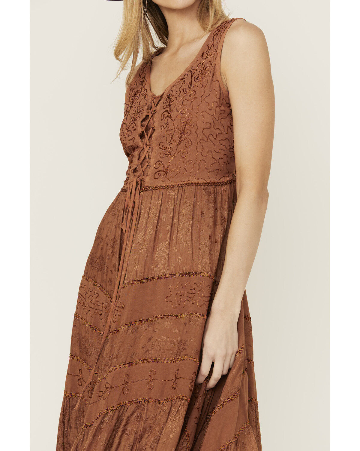 Image #3 - Scully Women's Lace-Up Jacquard Midi Dress, Copper, hi-res