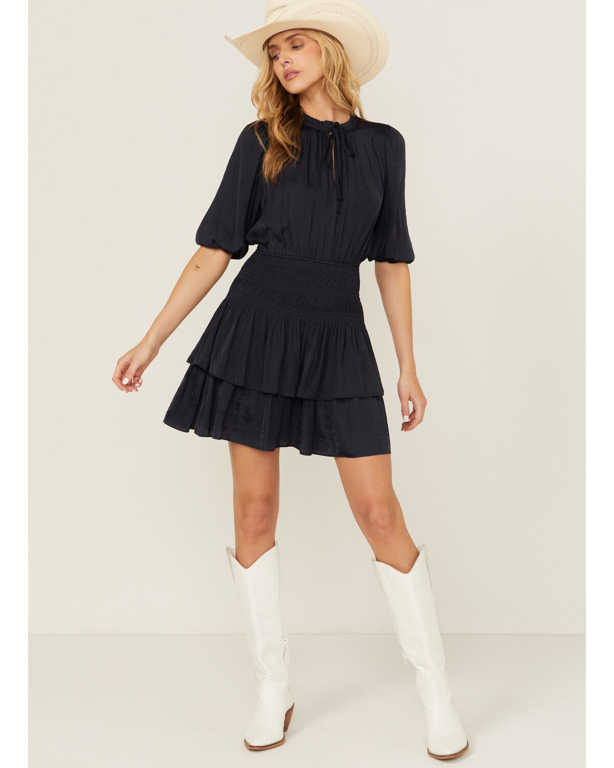 Image #1 - Revel Women's Solid Long Sleeve Mini Dress, Navy, hi-res