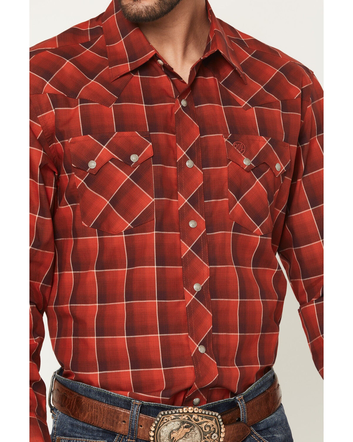 Image #3 - Wrangler Retro Men's Plaid Print Long Sleeve Snap Western Shirt - Tall, Red, hi-res