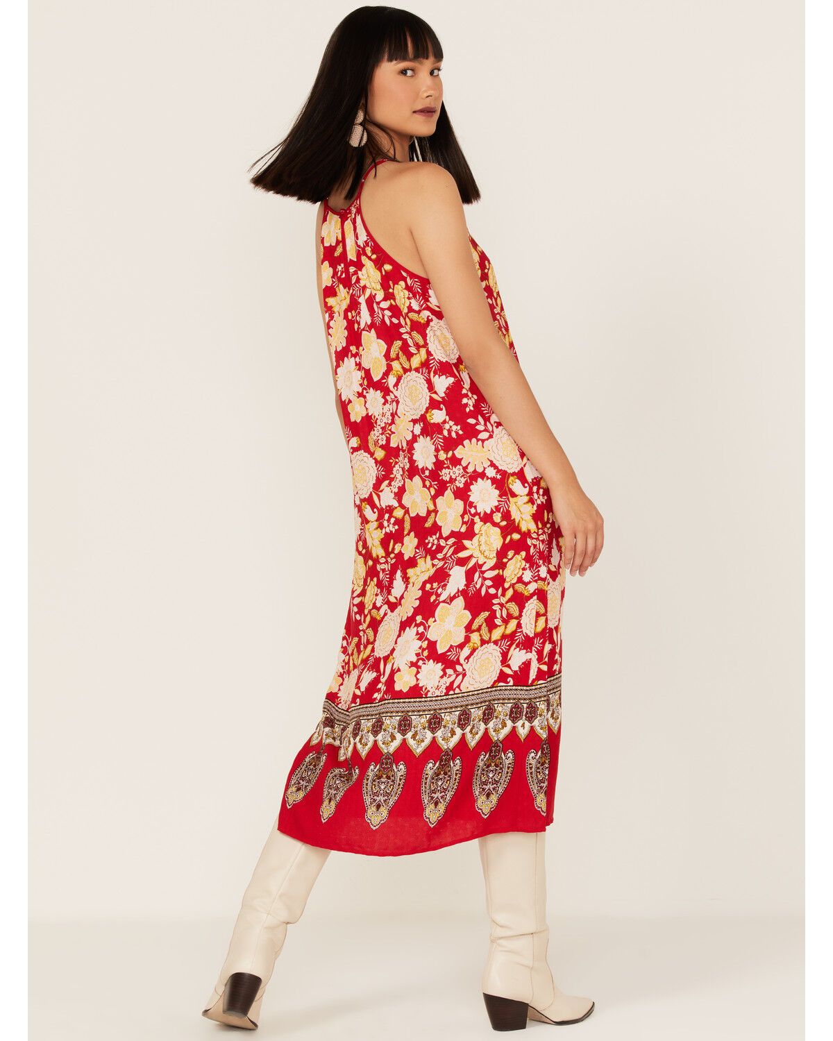 Image #4 - Band of the Free Women's Power of Peace Floral Print Halter Midi Dress, Red, hi-res