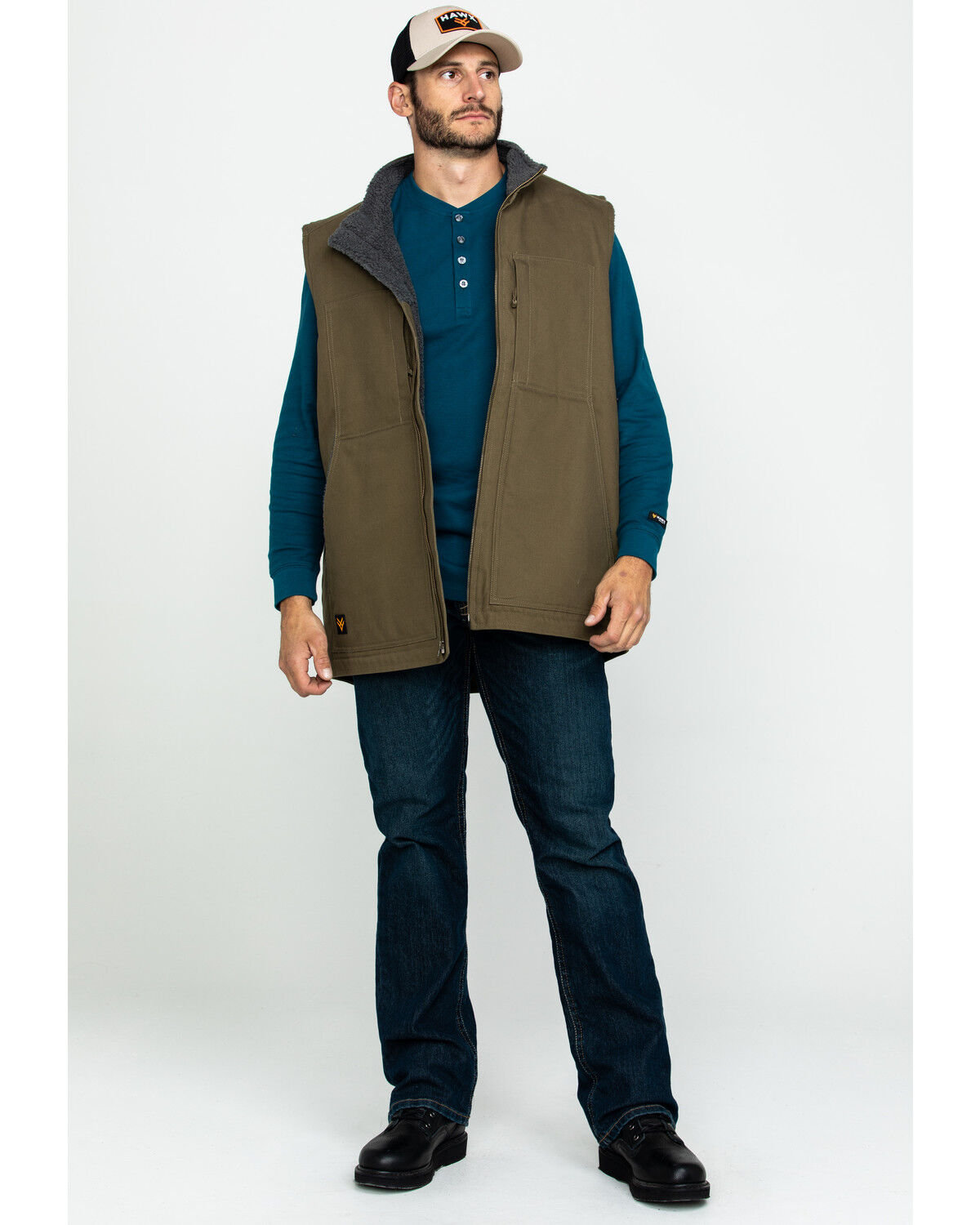 Image #6 - Hawx Men's Olive Canvas Sherpa Lined Work Vest, Olive, hi-res