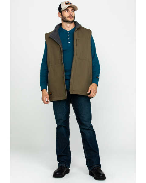 Hawx Men's Olive Canvas Sherpa Lined Work Vest , Olive, hi-res