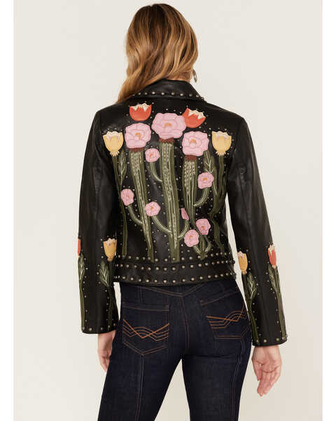 Idyllwind Women's Cactus Bloom Floral Patchwork Leather Moto Jacket, Black, hi-res