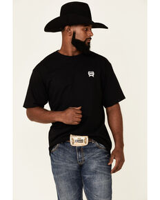 Cinch Men's Black Vintage Circle Logo Back Graphic Short Sleeve T-Shirt , Black, hi-res