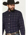 Image #2 - Wrangler X Cody Johnson Men's Plaid Print Long Sleeve Button-Down Western Shirt, Navy, hi-res