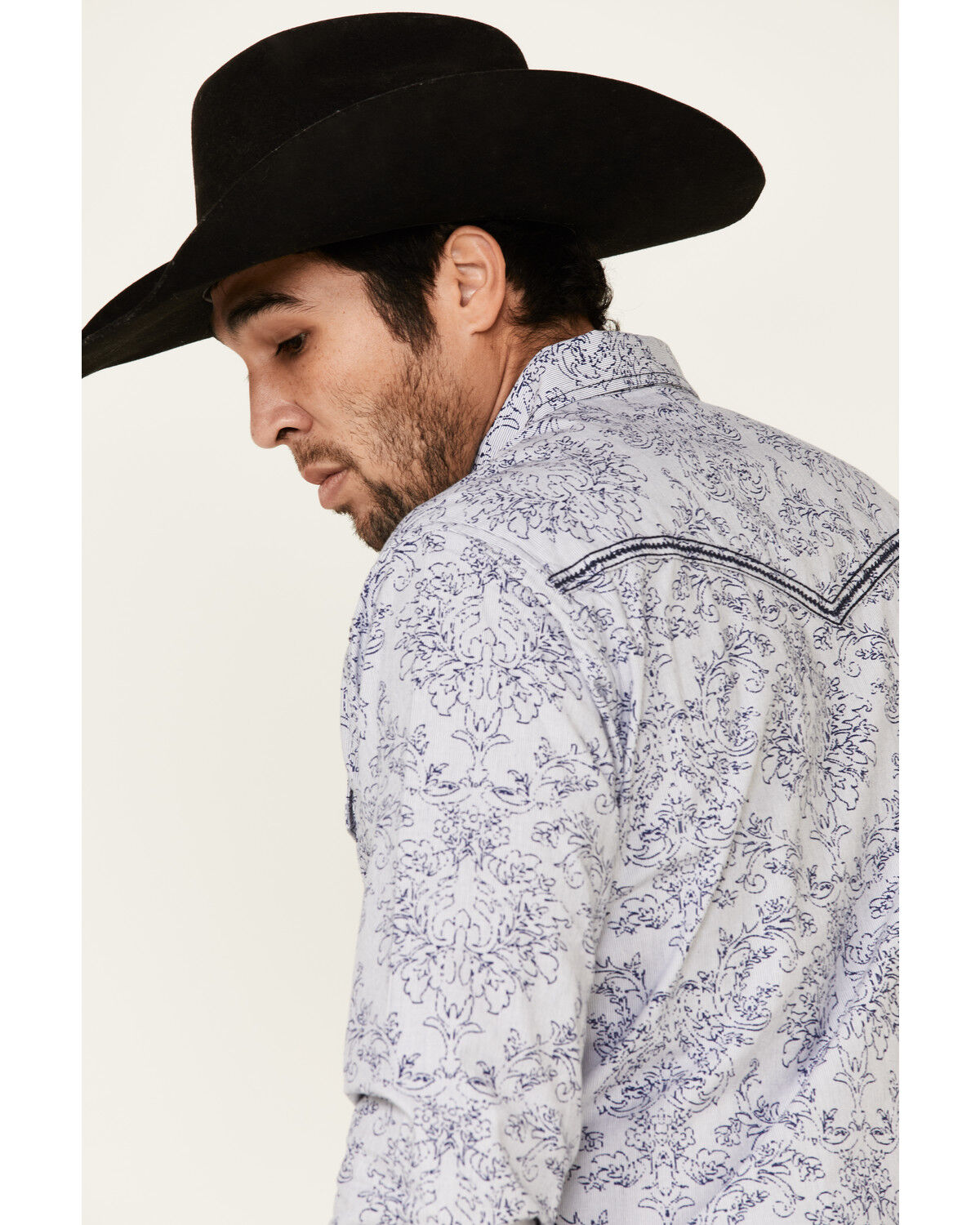Image #5 - Rock 47 By Wrangler Men's Navy Paisley Print Long Sleeve Western Shirt, Navy, hi-res