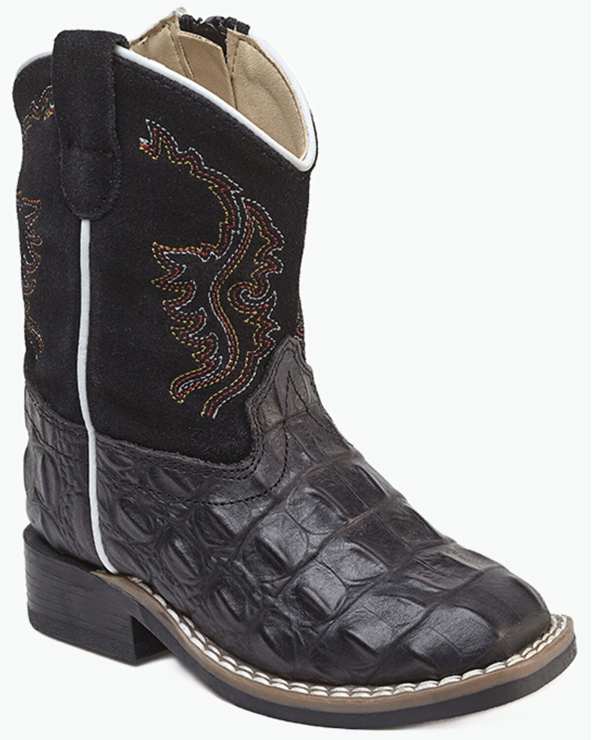 Image #1 - Old West Toddler Boys' Faux Alligator Western Boots - Broad Square Toe, Black, hi-res