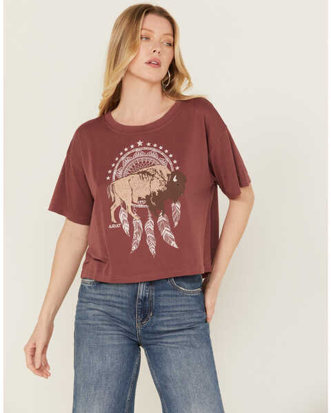 Ariat Women's Buffalo Short Sleeve Cropped Graphic Tee, Rust Copper, hi-res