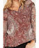 Image #3 - Miss Me Women's Paisley Print Ruffle Tassel Top, Mauve, hi-res