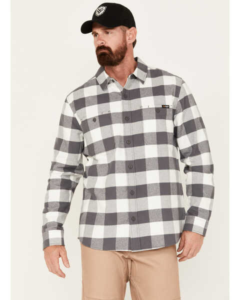 Hawx Men's Buffalo Plaid Print Flannel Work Shirt, Charcoal, hi-res