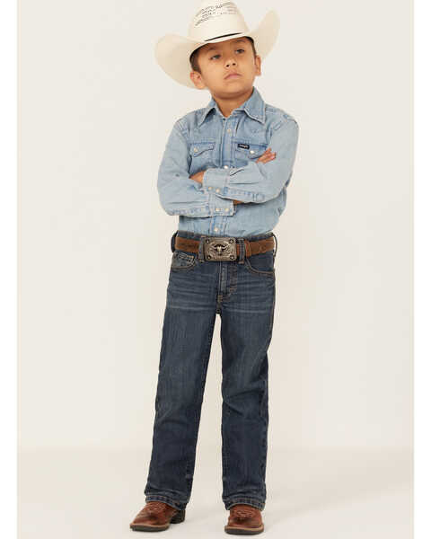 Image #3 - Cody James Little Boys' Saguaro Dark Wash Mid Rise Stretch Slim Bootcut Jeans - Sizes 4-8, Blue, hi-res