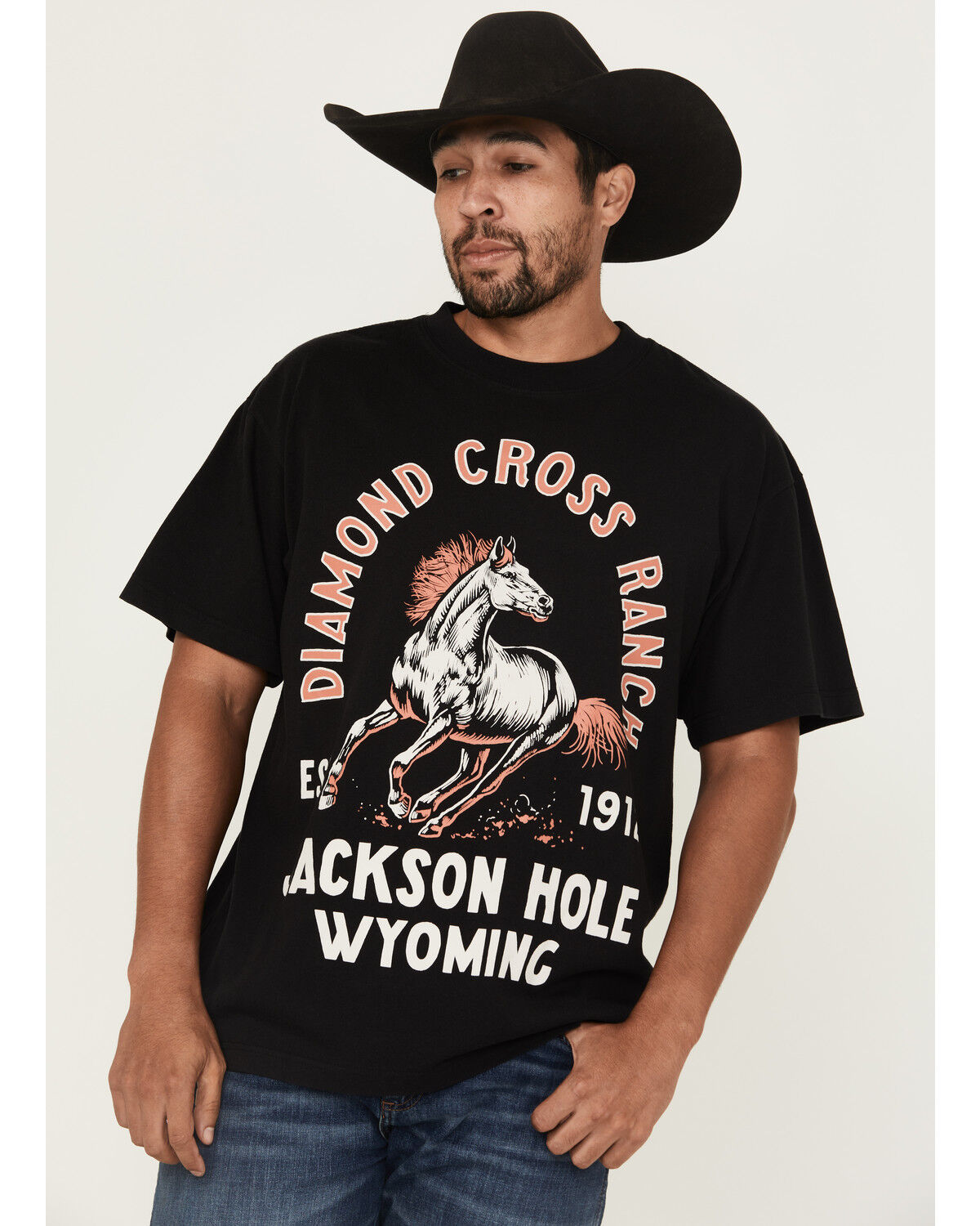 Image #1 - Diamond Cross Ranch Men's Bronco Heritage Short Sleeve Graphic T-Shirt, Charcoal, hi-res