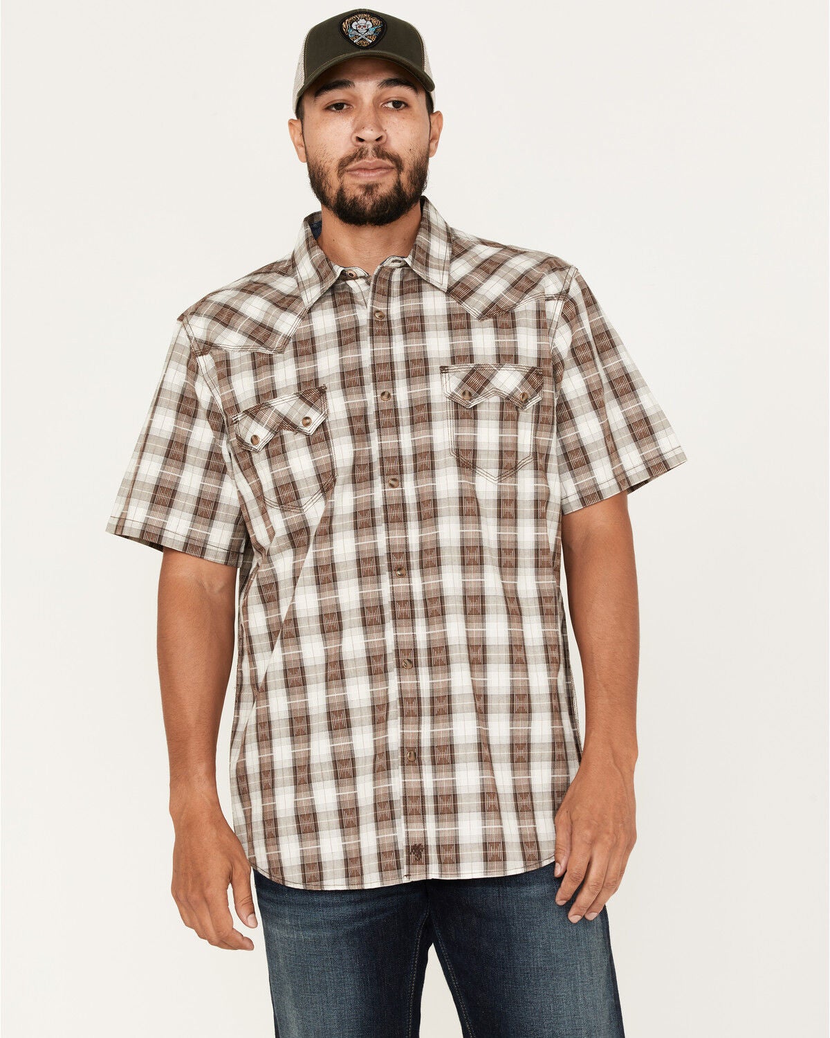 Image #1 - Moonshine Spirit&reg; Men's Twisted Barb Plaid Snap Western Shirt, Brown, hi-res