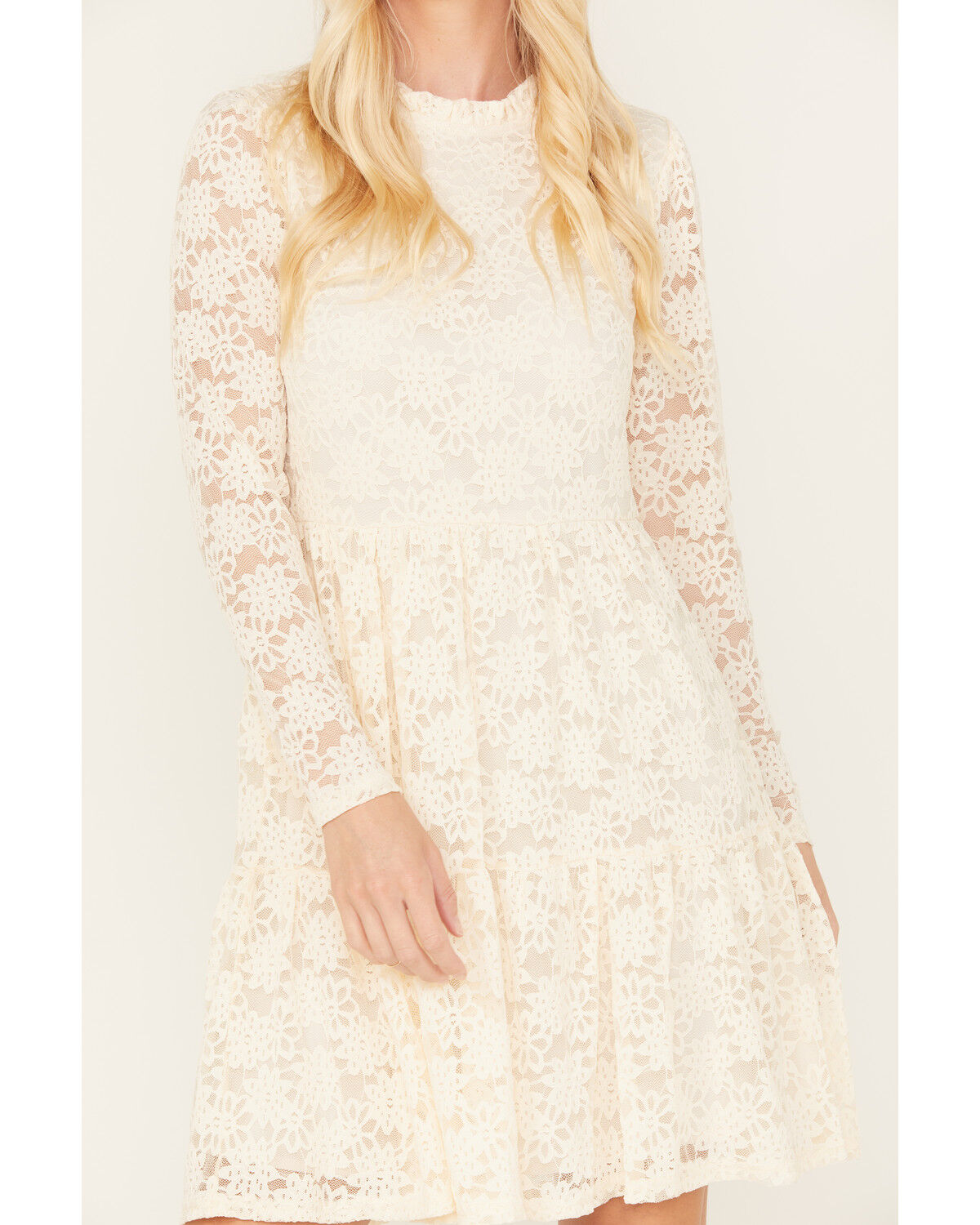Image #3 - Molly Bracken Women's Long Sleeve Lace Mini Dress, Off White, hi-res
