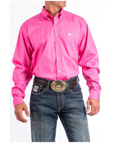 Image #1 - Cinch Men's Solid Long Sleeve Button-Down Western Shirt, Pink, hi-res