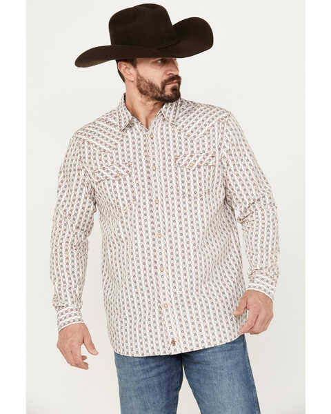 Image #1 - Moonshine Spirit Men's Shin Dig Southwestern Long Sleeve Western Pearl Snap Shirt, Ivory, hi-res