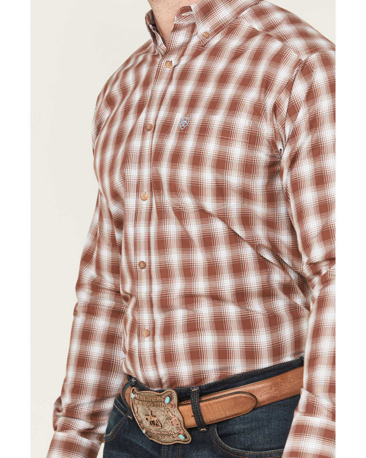 Image #3 - Ariat Men's Cruz Pro Series Plaid Print Long Sleeve Button-Down Stretch Western Shirt, Brown, hi-res