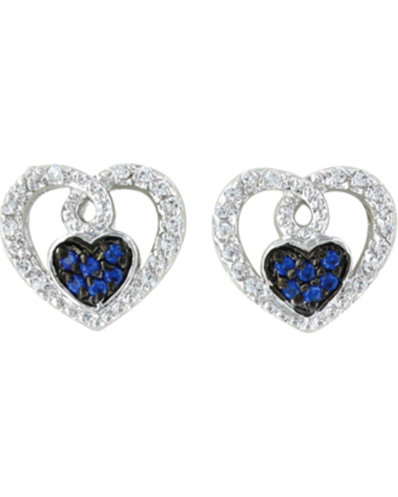 Montana Silversmiths Curlicued Cerulean Heart Earrings, Silver, hi-res