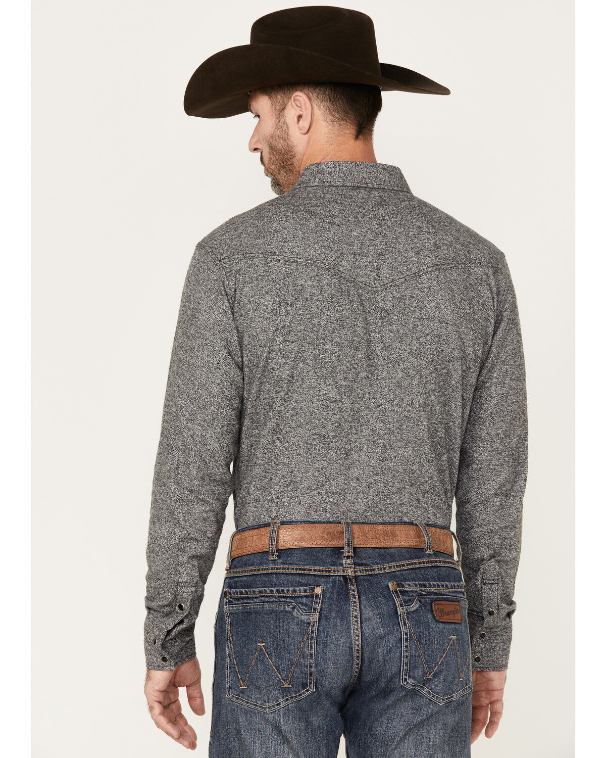Image #4 - Blue Ranchwear Men's Jasper Heather Long Sleeve Snap Flannel Shirt, Black, hi-res