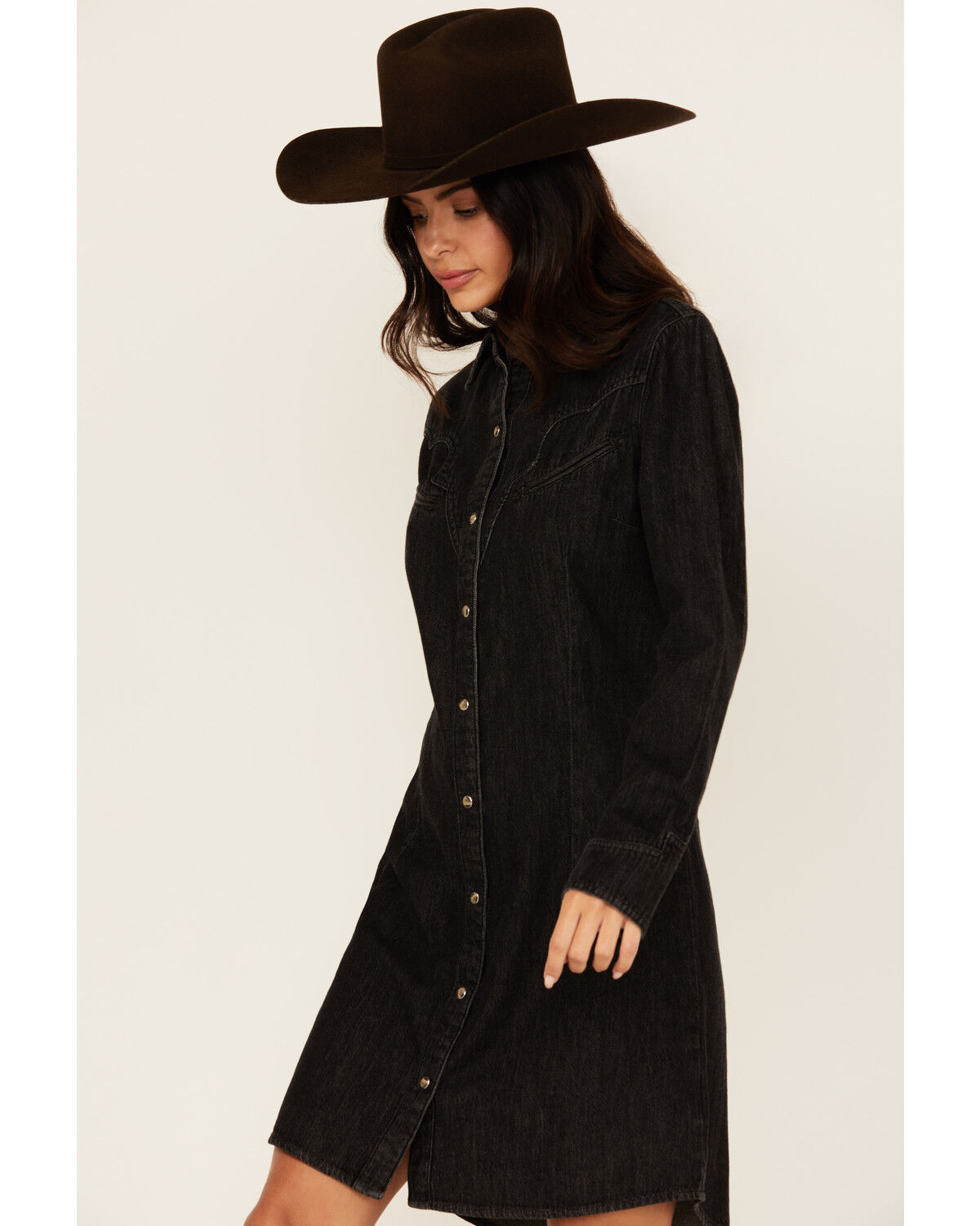 Image #2 - Wrangler Retro Women's Long Sleeve Denim Mini Dress, Black, hi-res