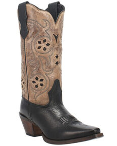 Laredo Women's Diamond In The Rough Western Boots - Snip Toe, Black/tan, hi-res