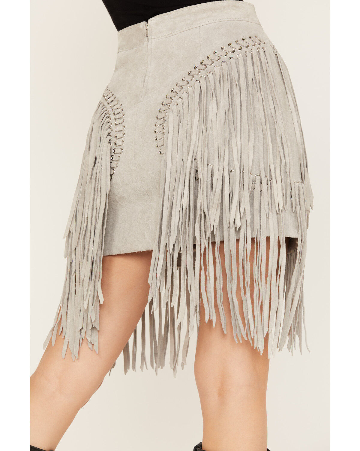 Image #4 - Wonderwest Women's Suede Fringe Mini Skirt, Grey, hi-res