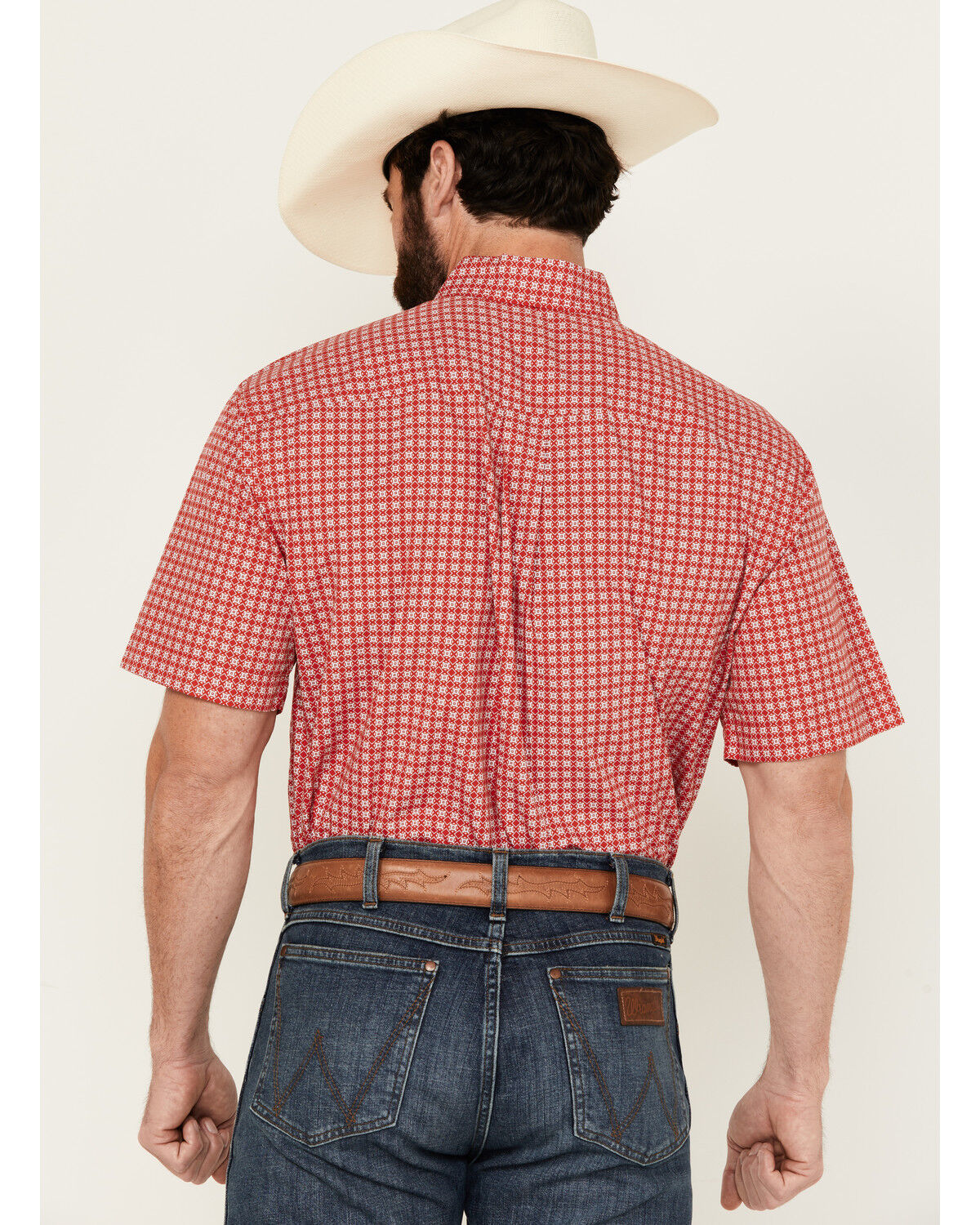 Image #4 - Cinch Men's Geo Print Short Sleeve Button-Down Western Shirt, Red, hi-res