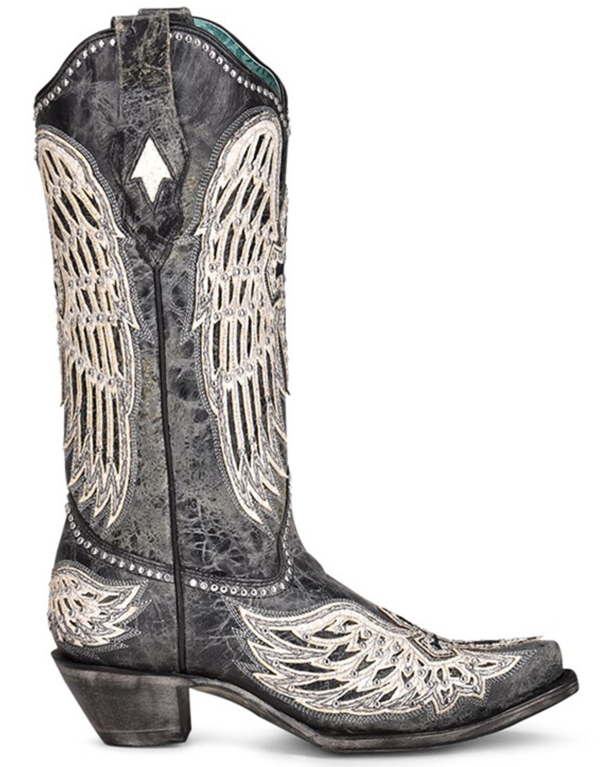 Image #2 - Corral Women's Cross & Wings Overlay Western Boots - Snip Toe, Black, hi-res