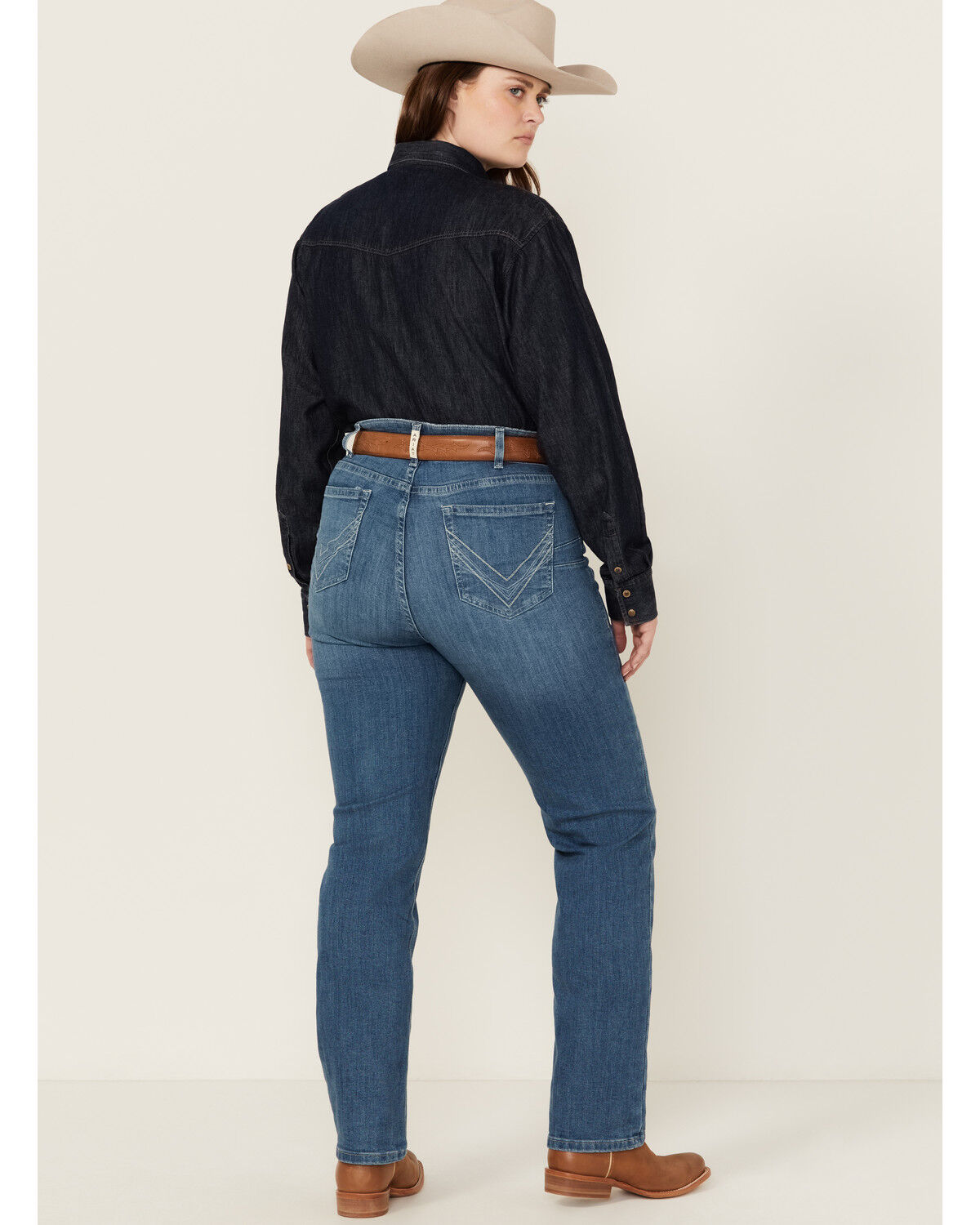 Image #3 - Ariat Women's Medium Wash Perfect Rise Clover Straight Jeans - Plus, Medium Wash, hi-res