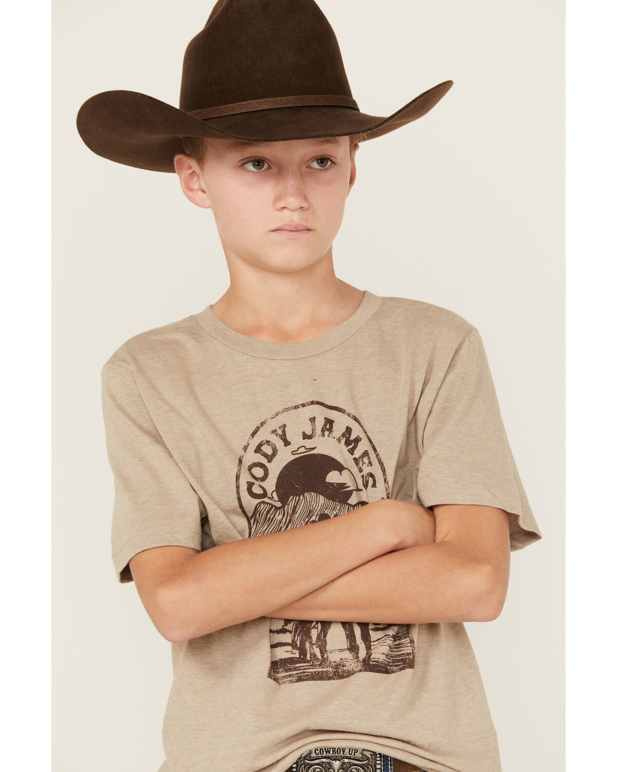 Image #2 - Cody James Boys' Cowboy Sketch Short Sleeve Graphic T-Shirt, Oatmeal, hi-res