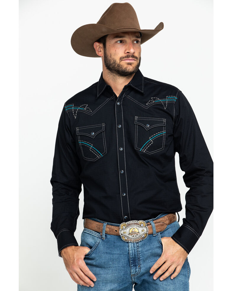 Rock 47 By Wrangler Men's Black Solid Embroidered Long Sleeve Western ...