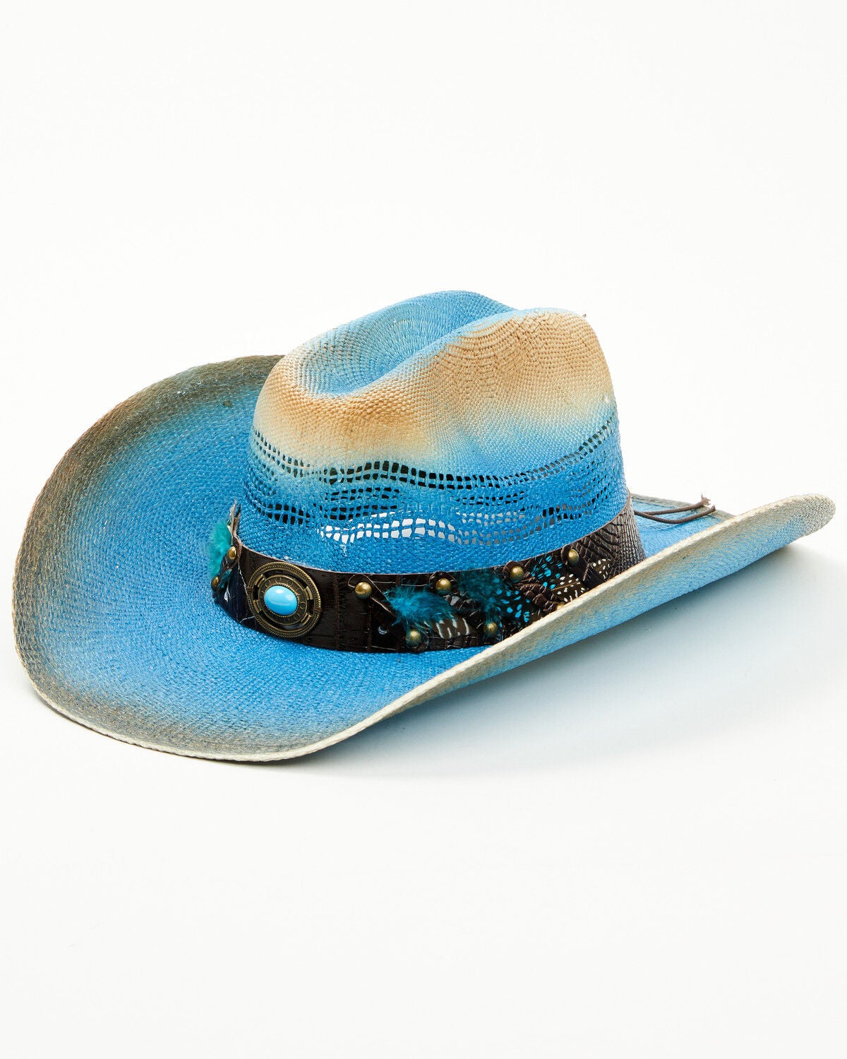 Shyanne Women's Scottsdale Straw Cowboy Hat, Blue, hi-res