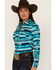 Image #2 - RANK 45® Women's Geo Stripe Print Long Sleeve Stretch Western Riding Shirt, Turquoise, hi-res