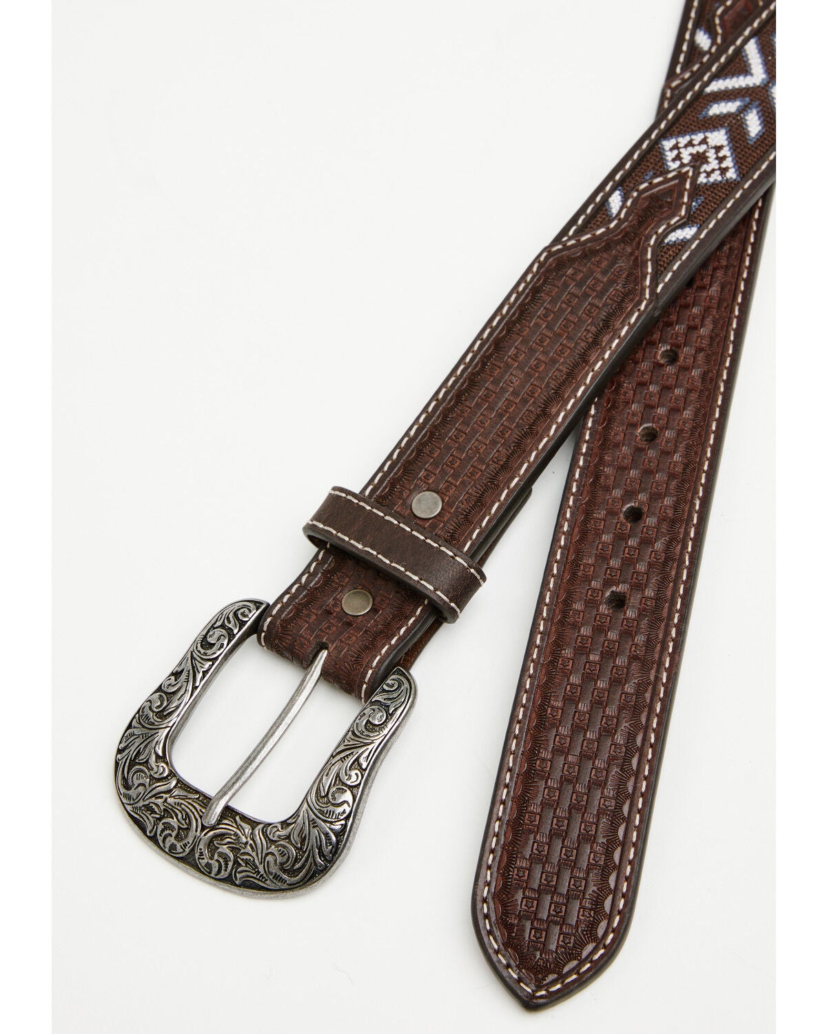 Image #2 - RANK 45&reg; Men's McCoy Southwestern Cross-Stitch Leather Belt, Brown, hi-res