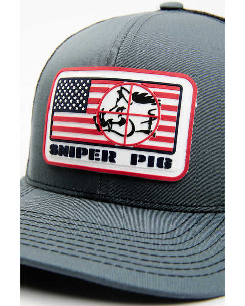 Image #2 - Oil Field Hats Men's Sniper Pig America Flag Rubber Patch Mesh Back Ball Cap , Charcoal, hi-res
