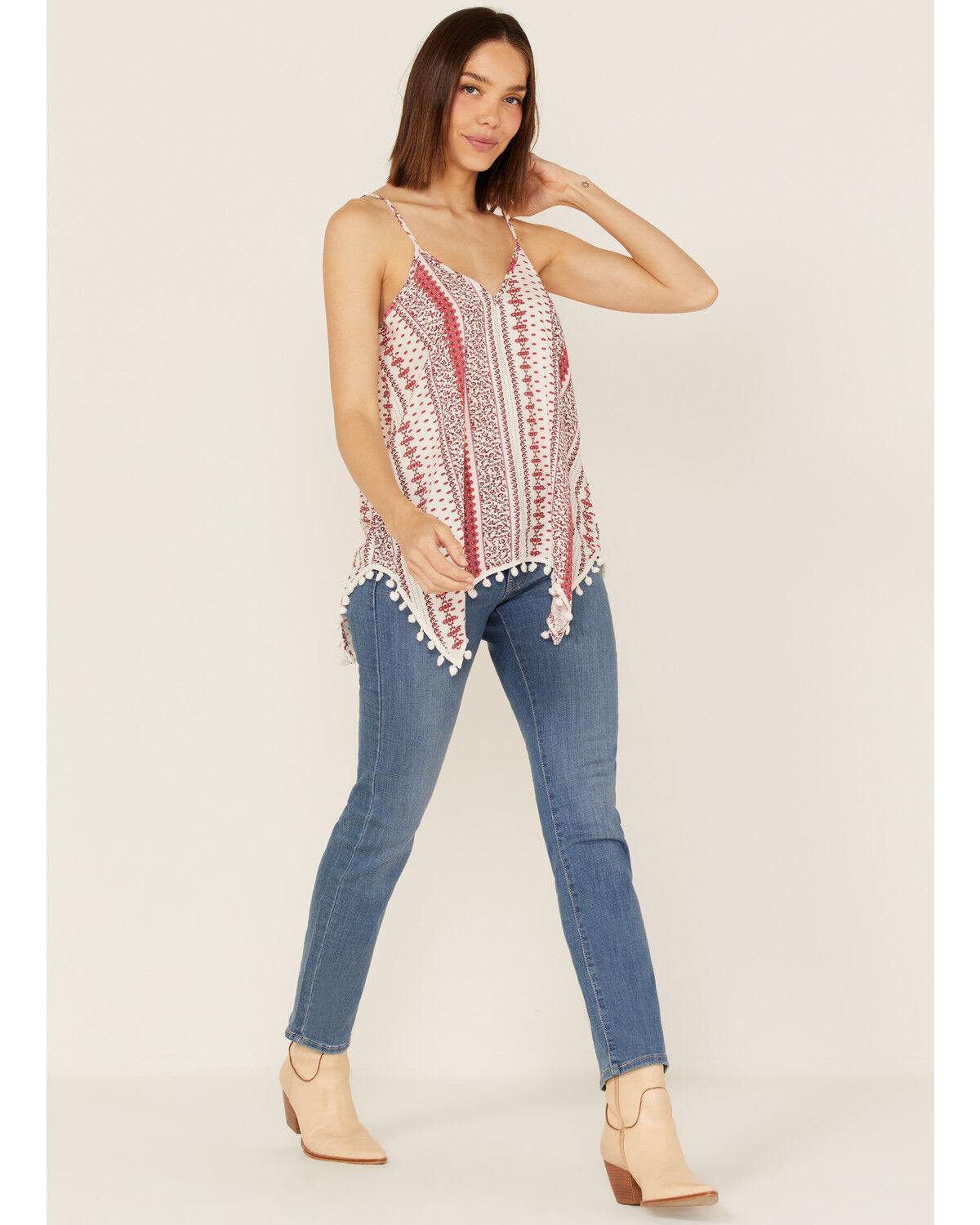 Image #2 - Cotton & Rye Women's Mixed Stripe Print Hanky Hem Tank Top, Red, hi-res