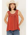 Image #1 - Miss Me Women's Crochet Neck Sleeveless Peasant Top, Rust Copper, hi-res