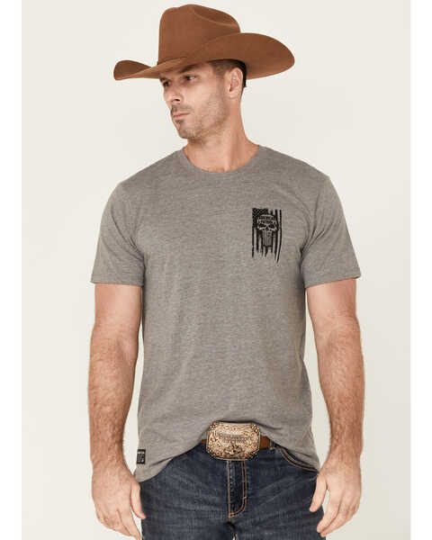 Image #1 - Howitzer Men's American Patriot Flag & Skull Graphic T-Shirt , Charcoal, hi-res