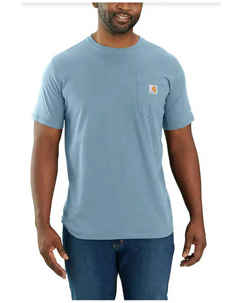 Carhartt Men's Force Relaxed Midweight Logo Pocket Work T-Shirt - Big, Light Blue, hi-res