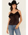 Image #1 - Shyanne Women's Solid Satin Ruffle Front Tank Top, Chocolate, hi-res